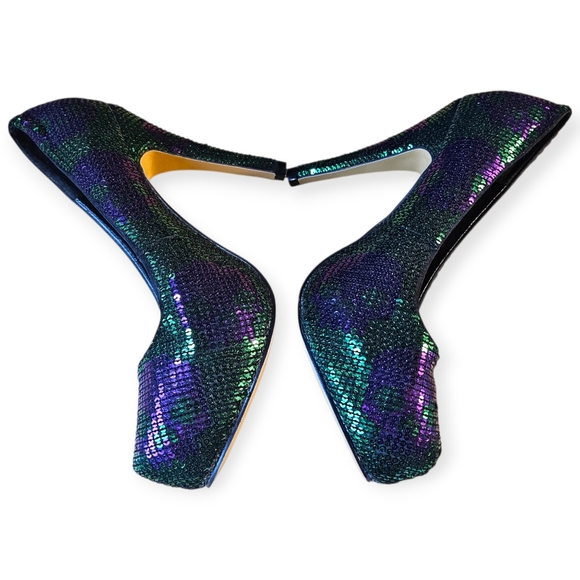πβ¨ Iron Fist Digiskull Platform Pumps β Green & Purple Sequin | Size 38 (US 7.5 - Picture 8 of 14